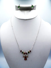 Clip on silver chain reindeer beaded necklace & earring set