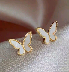 DSN Pierced gold and white shell butterfly earrings