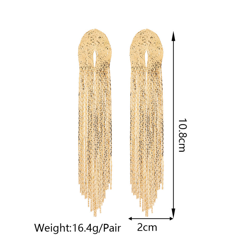 DSN Pierced 4.25" long gold chain round top alloy tassel women's earrings