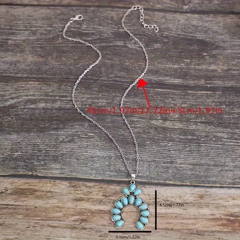 DSN Pierced silver chain and turquoise stone necklace and earring set