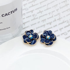 DSN Clip on or Pierced blue button style flower earrings