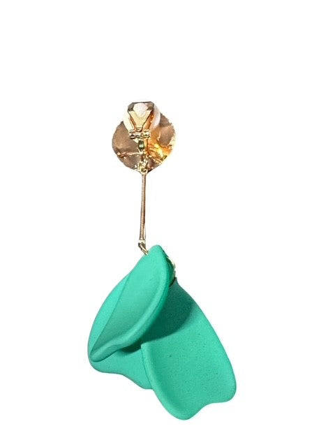 Trendy clip on 3" long gold wire turquoise petal straight earrings