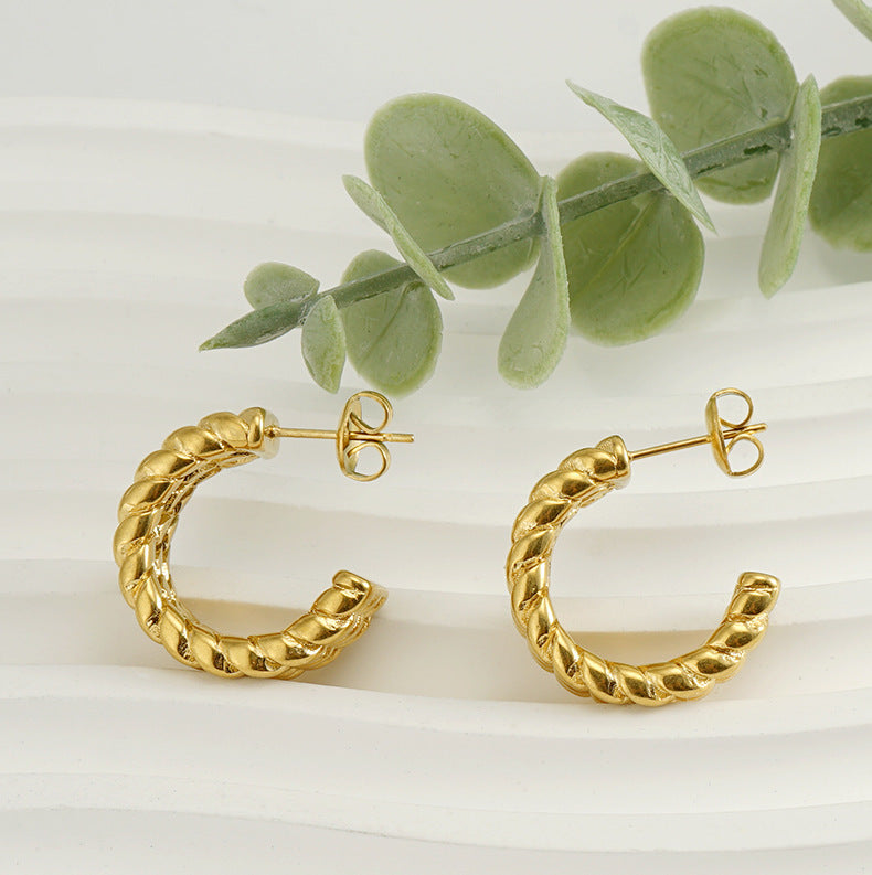 DSN Pierced 0.82" gold wide twist stainless steel open back hoop earrings