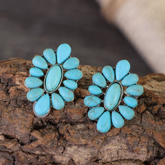 DSN Pierced silver & turquoise or silver & white button style earrings