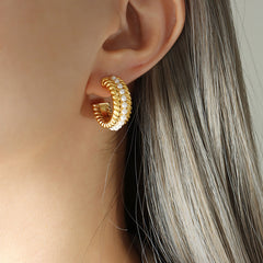 DSN Pierced gold and pearl open back titanium steel open back hoop earrings