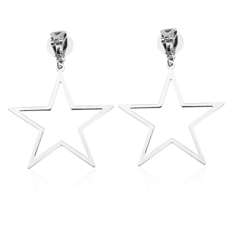 Clip on 2 1/4" silver or gold dangle star earrings