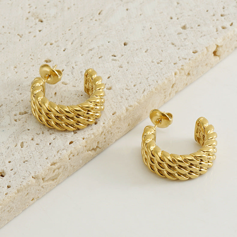 DSN Pierced 0.82" gold wide twist stainless steel open back hoop earrings