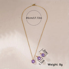 DSN Pierced Stainless Steel gold, purple or pink square stone necklace set