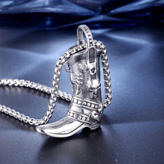 DSN Western silver chain streetwear stainless steel boot necklace