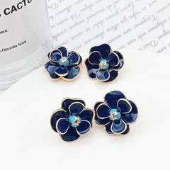 DSN Clip on or Pierced blue button style flower earrings