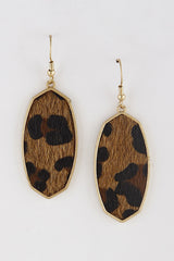 Pierced 2 1/2 gold, brown and black hairy animal print dangle earrings