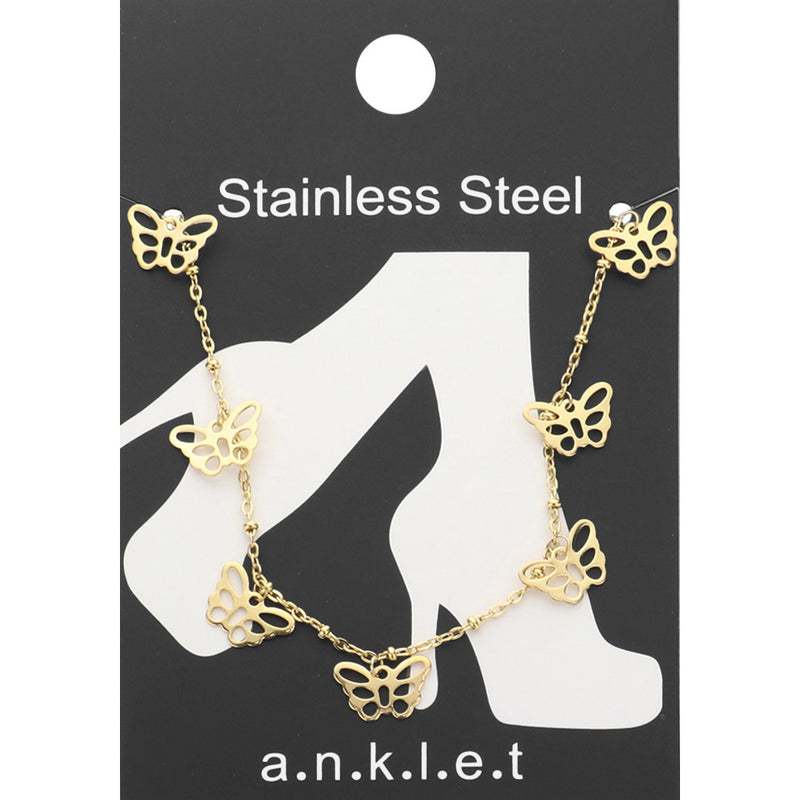 Trendy gold 8 1/4" chain butterfly ankle bracelet