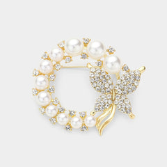 Trendy gold, cream pearl and clear stone butterfly pin-broach