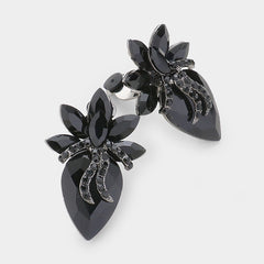Classy clip on XL blue & fluorescent stone pointed flower button style earrings