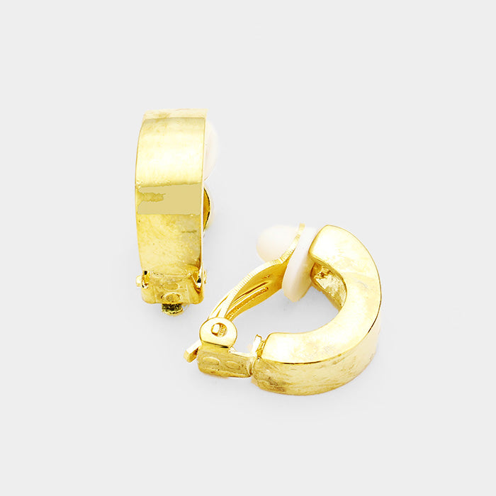 Clip on 3/4" small gold square cut half hoop earrings