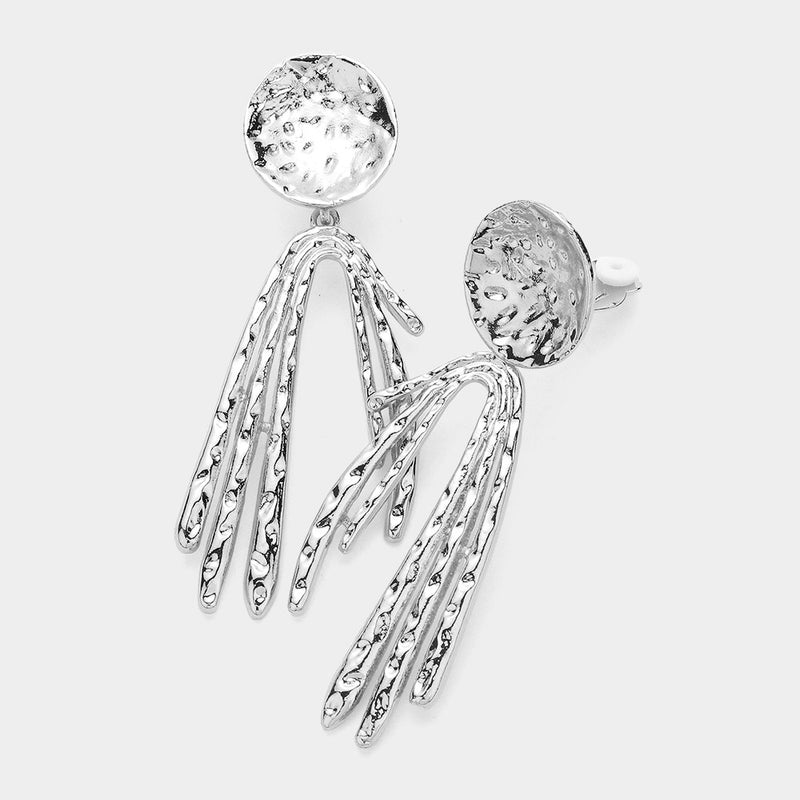 Trendy 3 1/2" Xlarge clip on silver pinhole bent circle and stick earrings