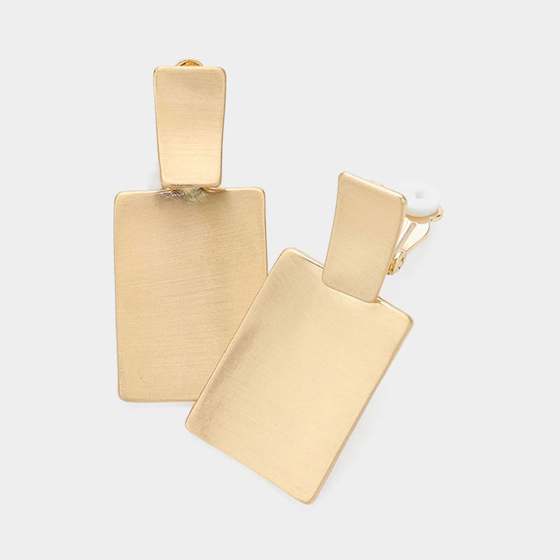 Clip on 1 3/4" matte gold double square dangle earrings
