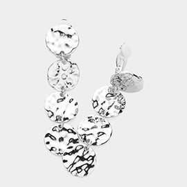 Clip on 2 1/2" hammered silver multi circle dangle earrings