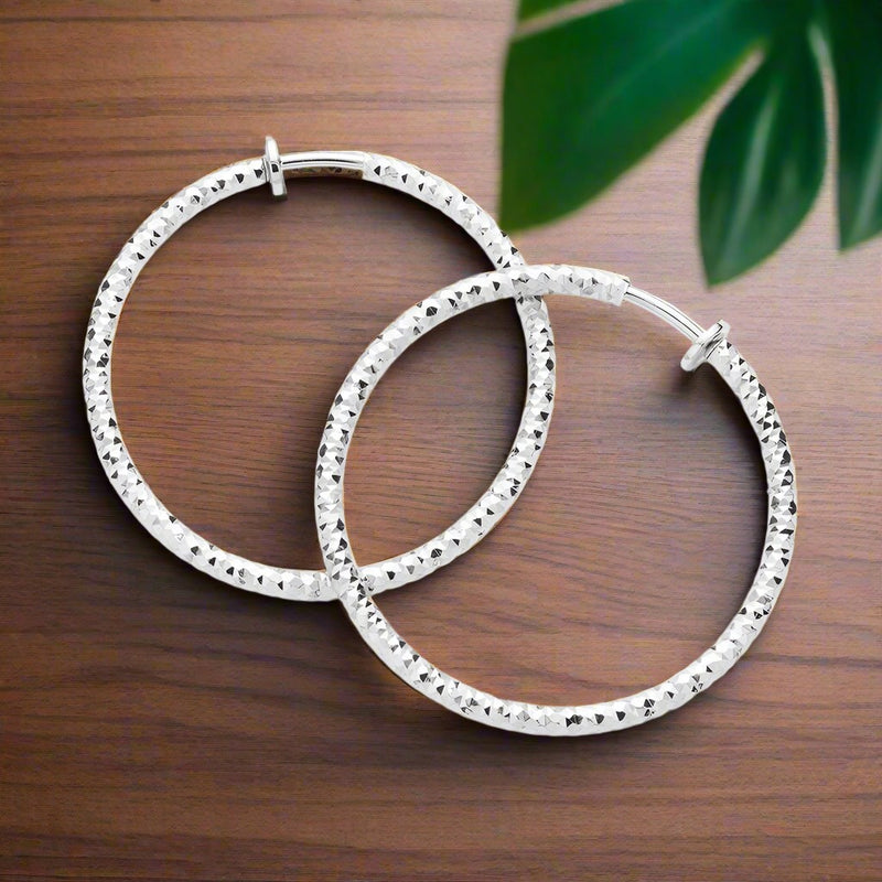 Clip on silver burnish bent rope style hoop earrings