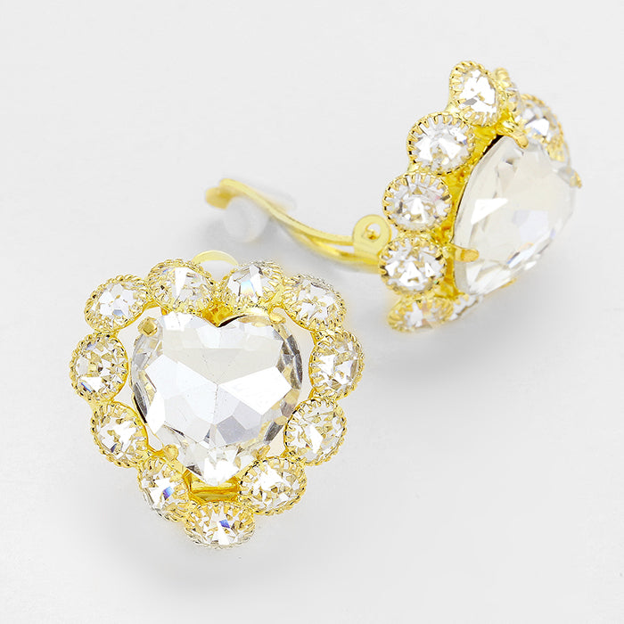 Clip on 1 1/4" gold white multi colored dangle wreath earrings