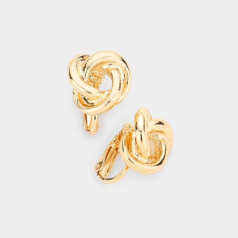 Clip on 3/4" gold small loose knot button style earrings