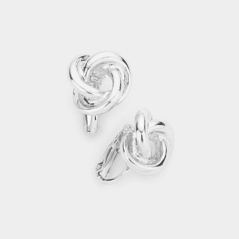 Clip on 3/4" silver small loose knot button style earrings