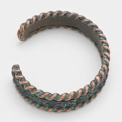 Adjustable brass and turquoise twisted edge cuff style bracelet