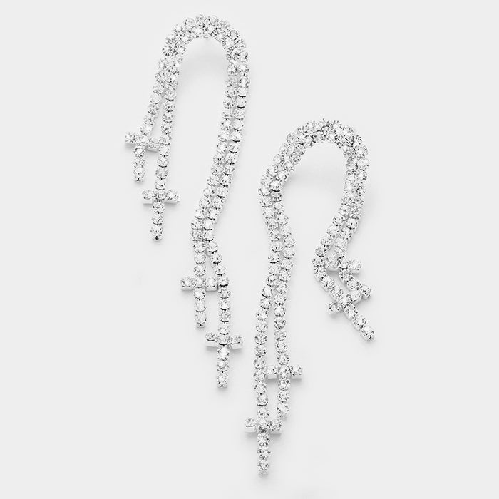 Clip on 1 3/4" silver hammered hoop earrings w/white snowflake
