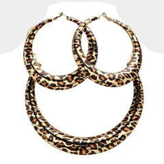 Pierced Xlarge gold, black animal print necklace and hoop earring set