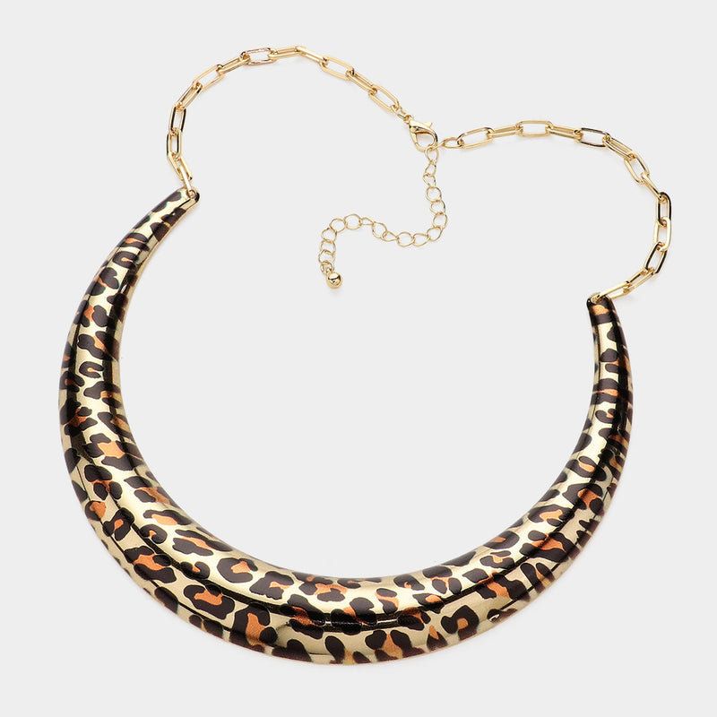 Pierced Xlarge gold, black animal print necklace and hoop earring set