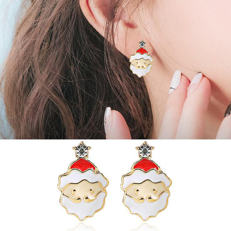 Clip on 3/4" small gold, red and white Santa earrings w/clear stone star