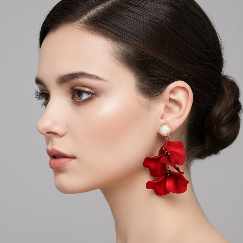 Trendy 2" clip on gold and gray dangle three heart earrings