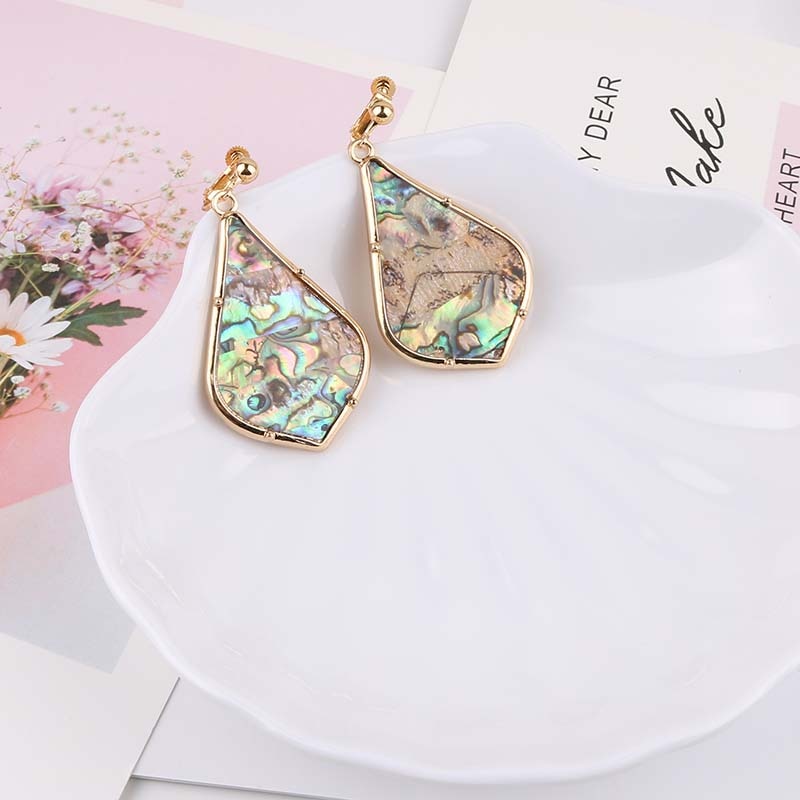 Clip on 2 1/2"elegant abalone multi colored shell earrings
