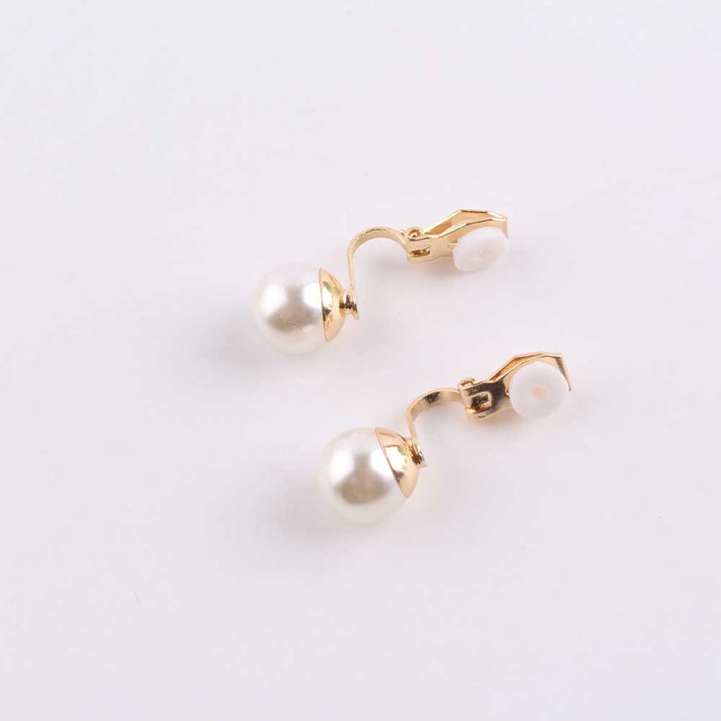 Clip on 1/2" small gold and .06 white pearl button style earrings