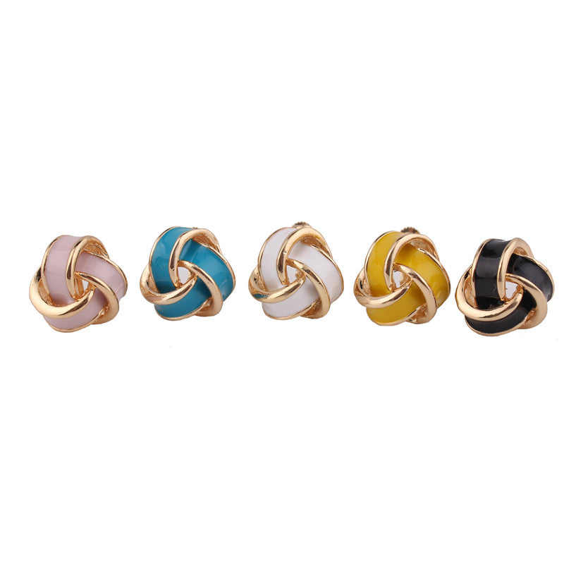 Clip on 3/4" small gold, pink, turquoise, white, yellow, or black knot earrings