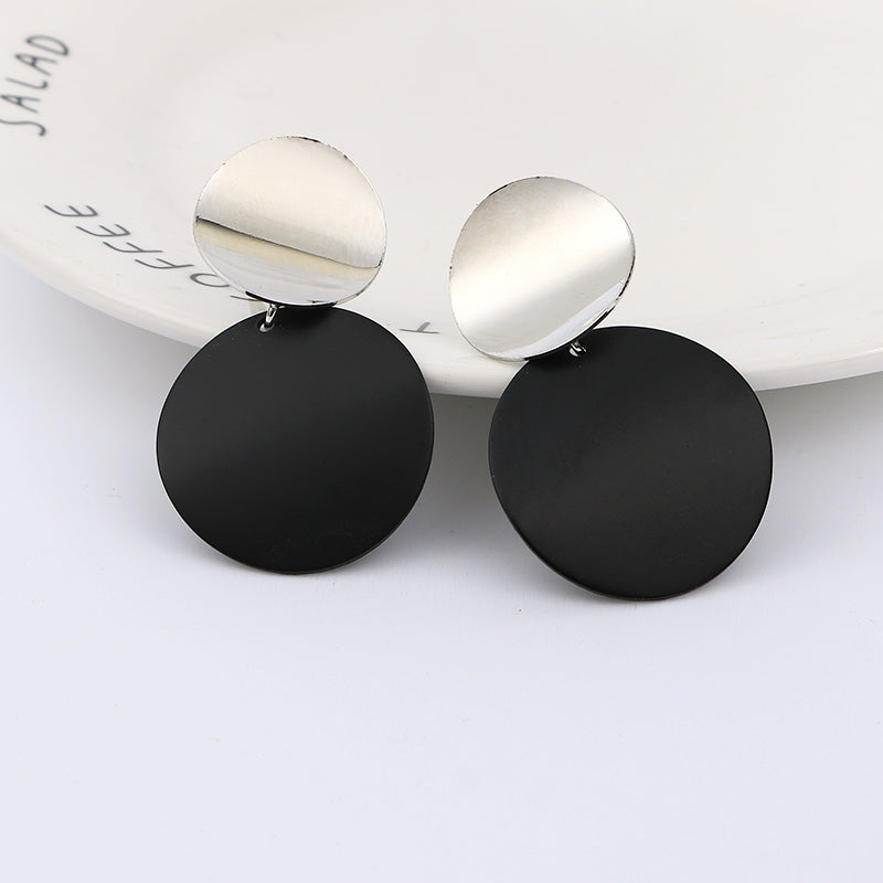 Clip on 2" silver and black double bent circle earrings