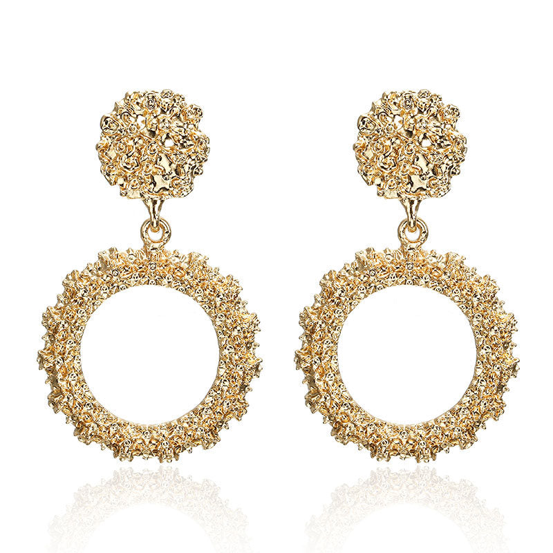Trendy 2 1/2" clip on gold textured dangle hoop earrings