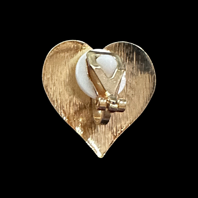 Clip on 1" gold textured heart button style earrings