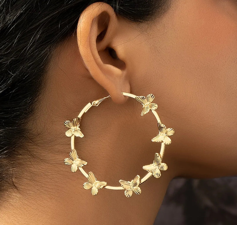 Trendy 1 1/4" clip on shiny gold hoop earring