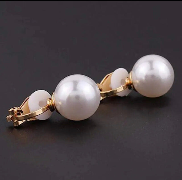Clip on 1/2" small gold and .06 white pearl button style earrings