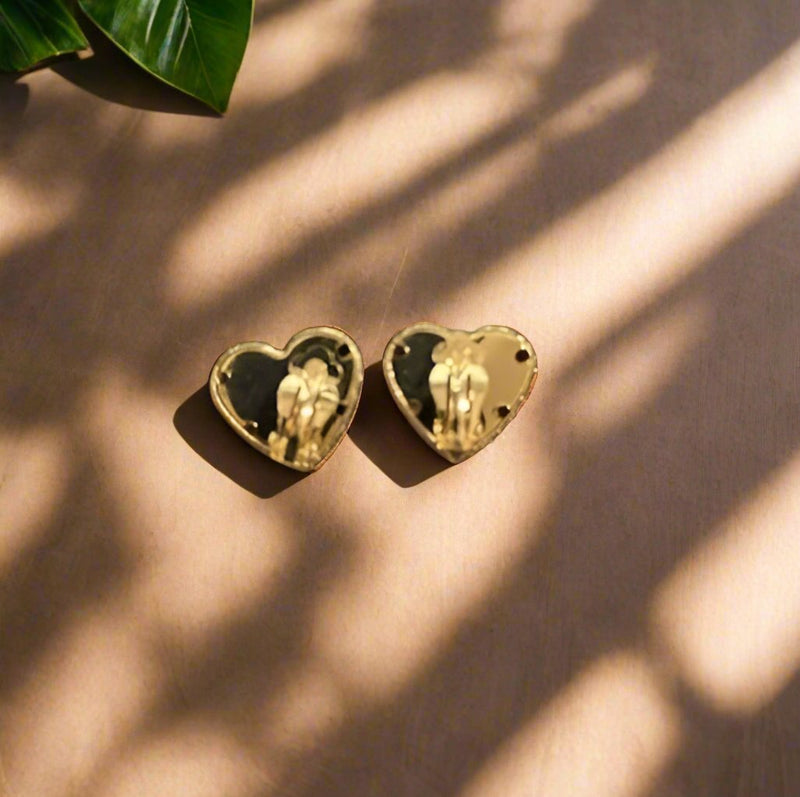 Clip on 1 1/4" gold textured heart button style earrings