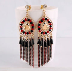 Clip on 3/4 small silver, clear & red stone pointed earrings