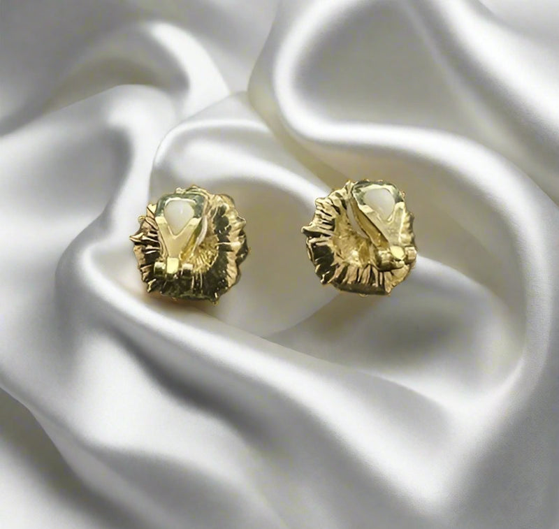 Clip on 3/4" gold and dark green stone cluster button style earrings