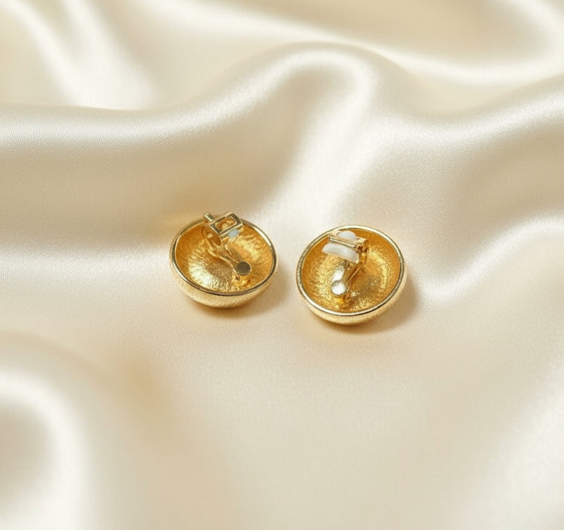 Clip on 3/4" small gold textured round scoop style earrings