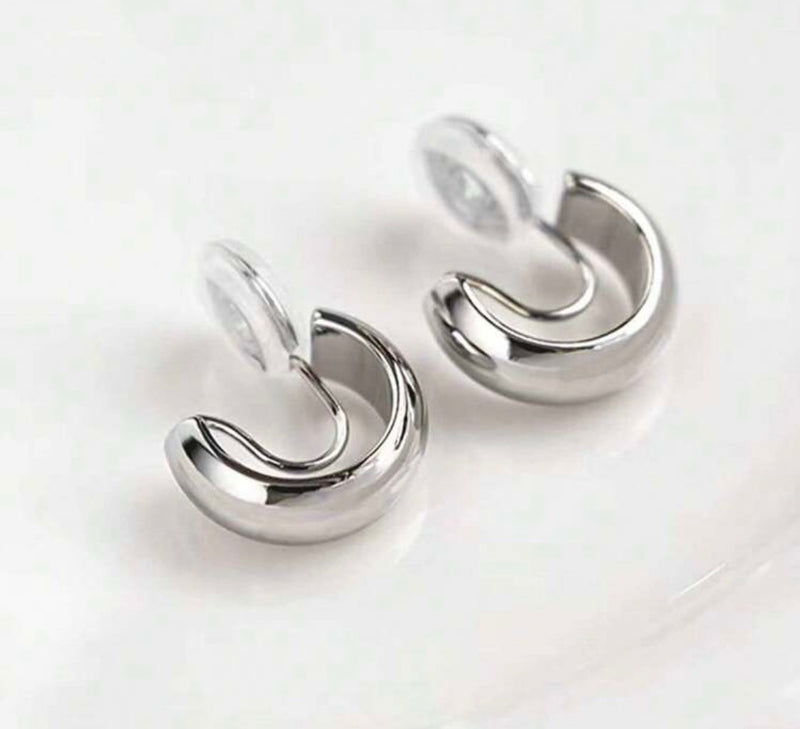 Clip on 1/2" shiny silver comfort fit coil Xsmall hoop earrings