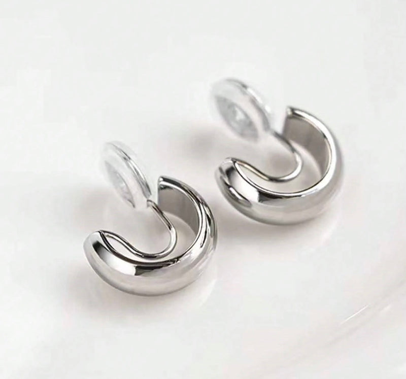 Clip on 1/2" shiny silver comfort fit coil Xsmall hoop earrings