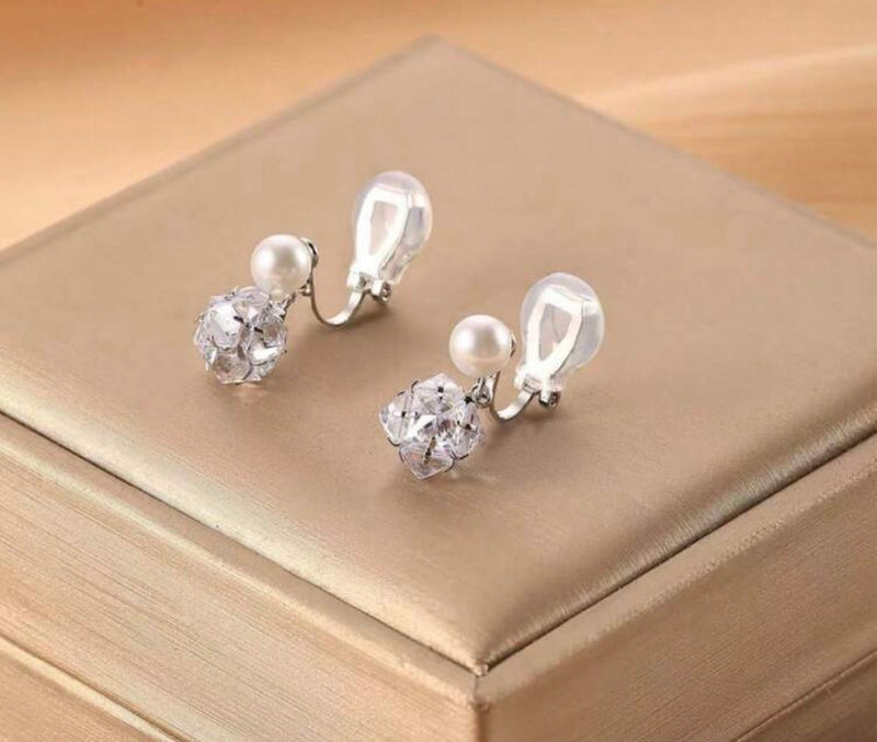 Clip on 1/2" silver double row star hoop earrings with clear stones