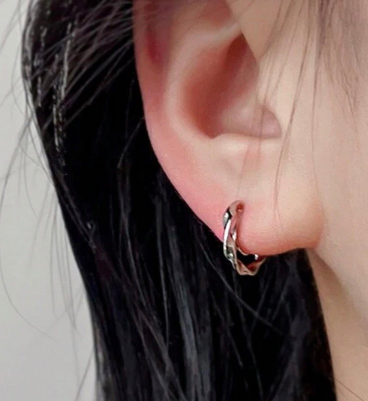 Clip on 2 1/2" round gold top earrings with dangle turquoise woven hoop