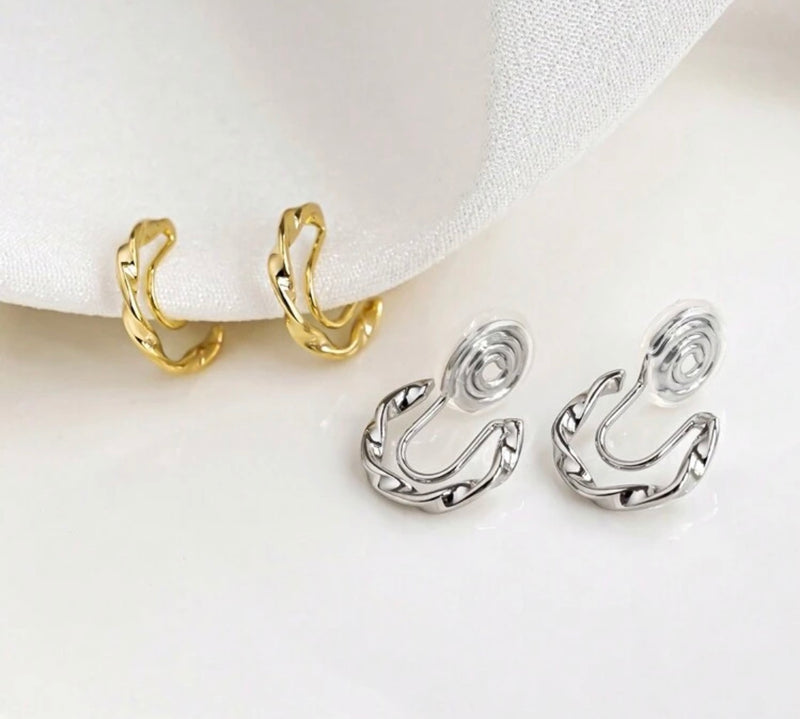 Clip on silver comfort fit coil 1/2" Xsmall twisted hoop earrings