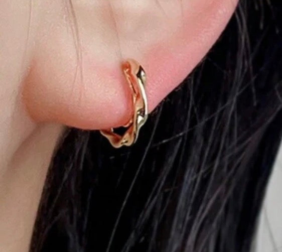 Clip on 2 1/2" round gold top earrings with dangle turquoise woven hoop